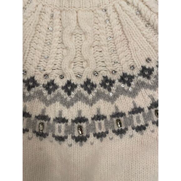 Lauren Ralph Lauren Women Beaded Embellished Fair Isle Wool Blend Sweater Size S - Picture 2 of 6